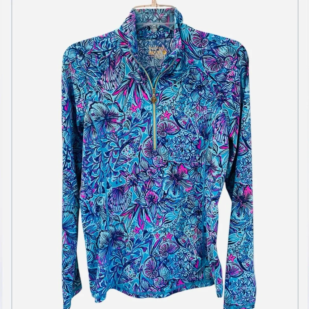 LILLY PULITZER JUSTINE HALF ZIP UPF 5
BREAKWATER BLUE SHELLS N BELLS M - Picture 6 of 11